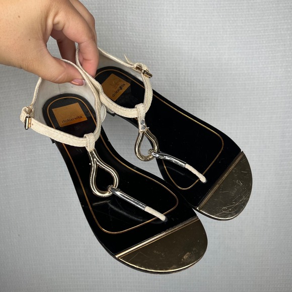 Dolce Vita Women's T Strap Sandals Gold Toe Thong Shoes Size 6 - Picture 1 of 5